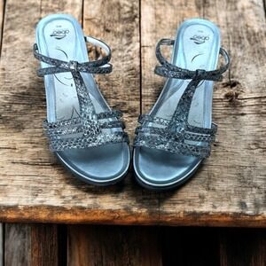 Abeo Sandals Gray/Silver Snakeskin TStrap Slide Sandal‎ Women's Size 8 Narrow
